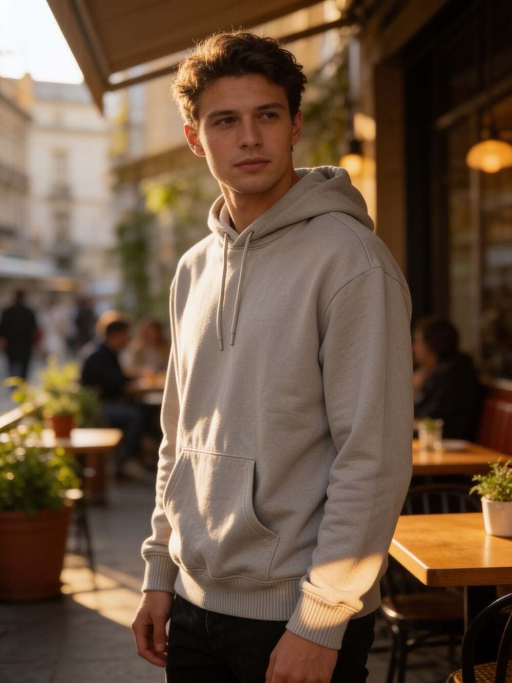H&M Relaxed Fit Pullover Hoodie in Light Beige